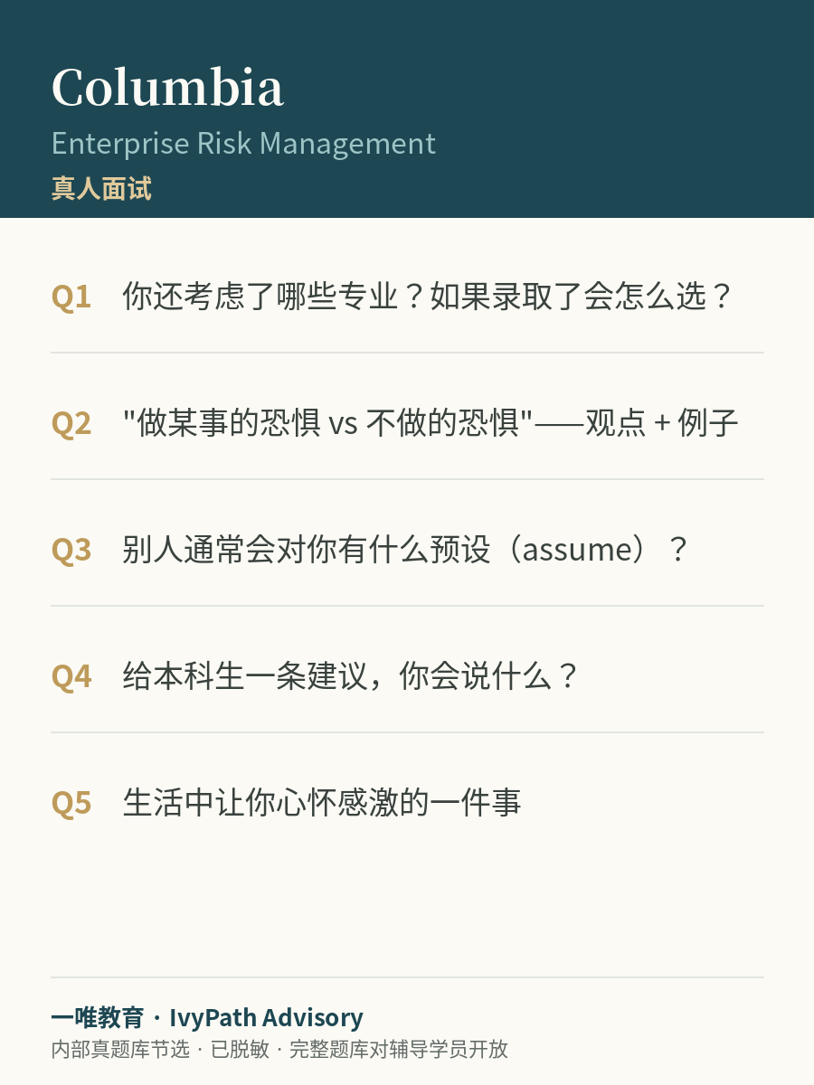 Columbia ERM · 真人 面试真题节选