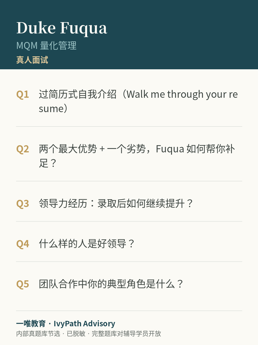 Duke MQM · 真人 面试真题节选