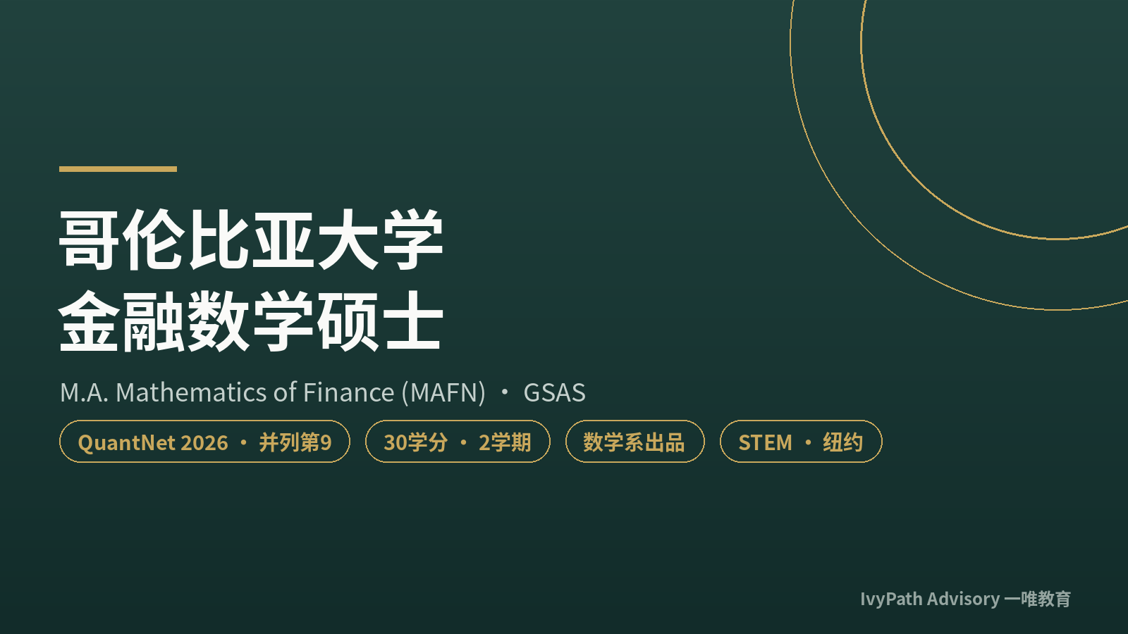哥伦比亚大学金融数学硕士 MAFN:QuantNet 2026 并列第 9、30 学分两学期、数学系出品、STEM、纽约